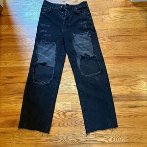 We The Free Free People Blown Out Knee Jeans Size 26 | Black Distressed Denim